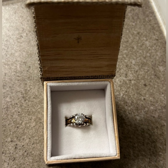 Hyo Silver Beaded Gold Scroll Solitaire Ring 6 1/2 - Picture 3 of 5